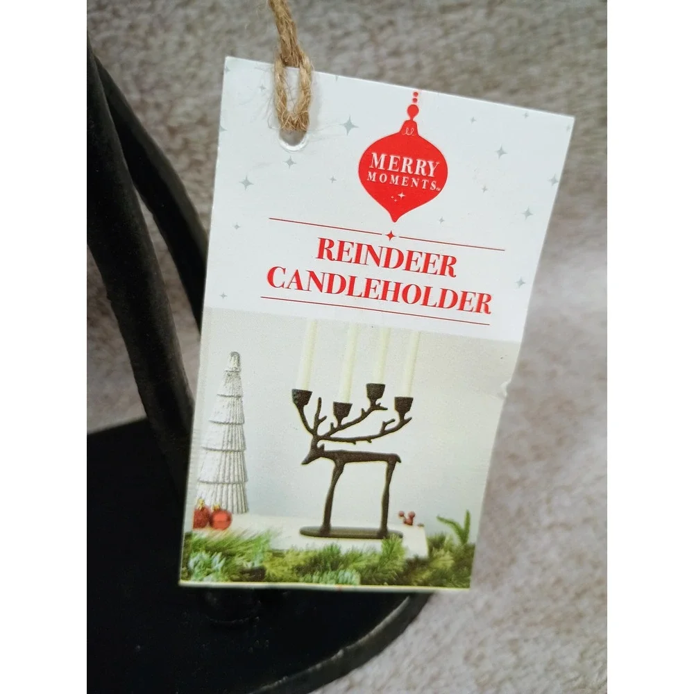 ALDI Merry Moments‎ Black Metal Reindeer Taper Candleholder Holiday Decor 715517